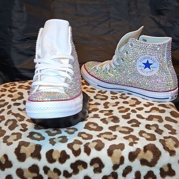 Converse High-Top Shoes 9.5 Bedazzled Bling Rhinestone Custom Chuck Taylors - Picture 4 of 4
